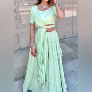 Sage green lengha